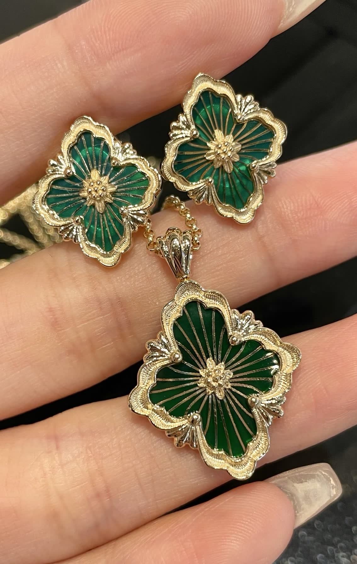 Buccellati Van Cleef & Arpels Alhambra Gold and Enamel Earrings